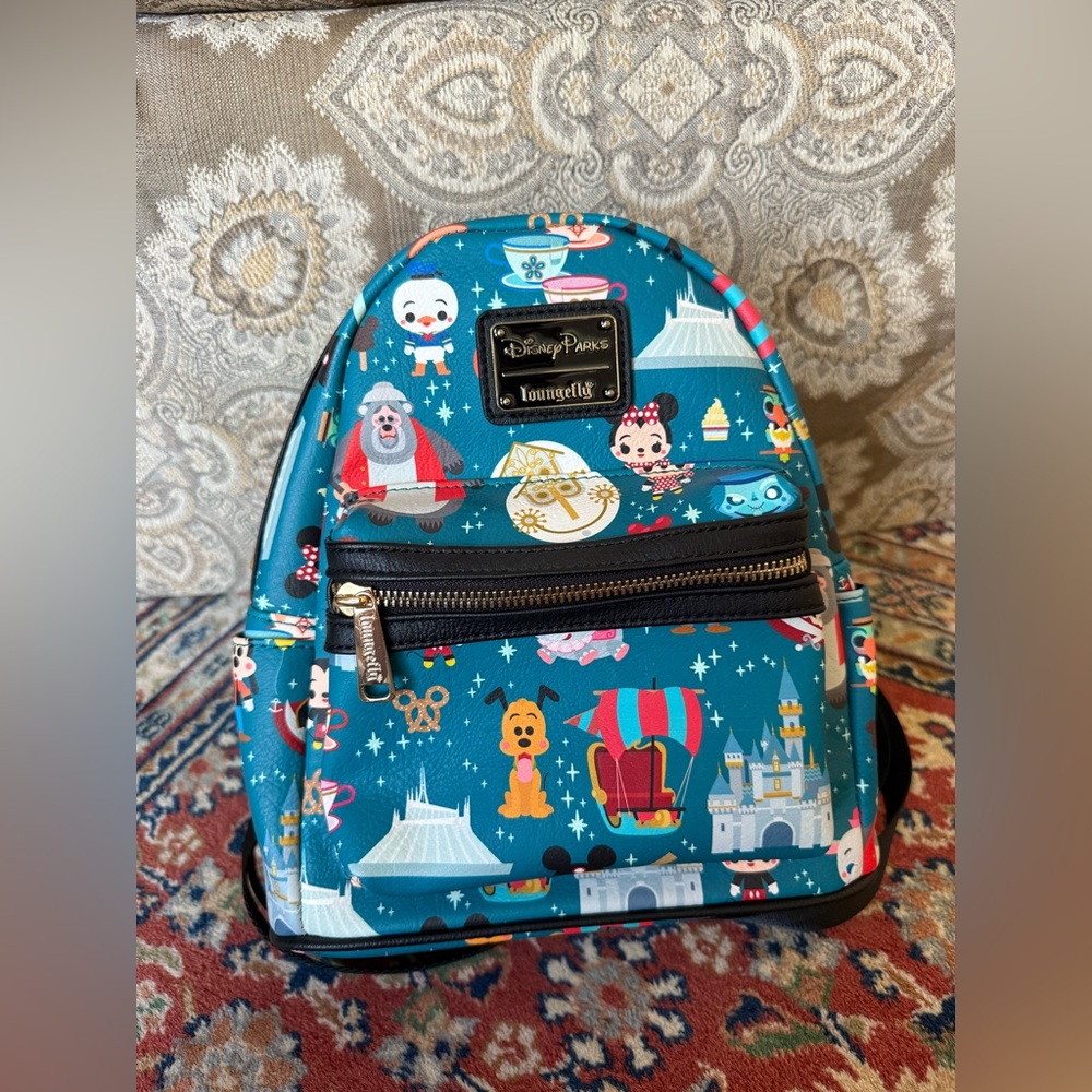 Disney Loungefly Backpack - Blue with Character Icons D23